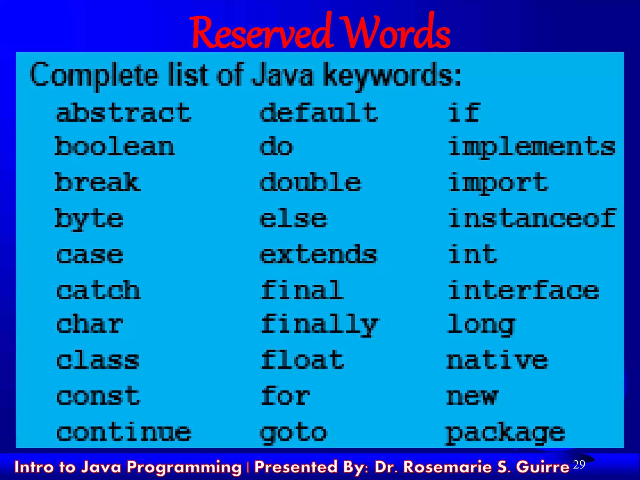 29
Reserved Words
 