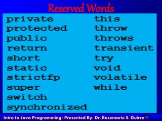 30
Reserved Words
 