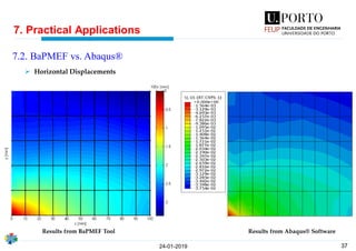 37
7. Practical Applications
24-01-2019
7.2. BaPMEF vs. Abaqus®
➢ Horizontal Displacements
Results from BaPMEF Tool Results from Abaqus® Software
 