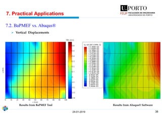 38
7. Practical Applications
24-01-2019
7.2. BaPMEF vs. Abaqus®
➢ Vertical Displacements
Results from BaPMEF Tool Results from Abaqus® Software
 