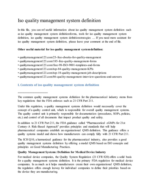 Iso quality management system definition PDF