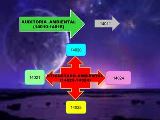 ETIQUETADO AMBIENTAL
(14020-14024)
14020
14021
14025
14024
AUDITORIA AMBIENTAL
(14010-14015)
14011
 