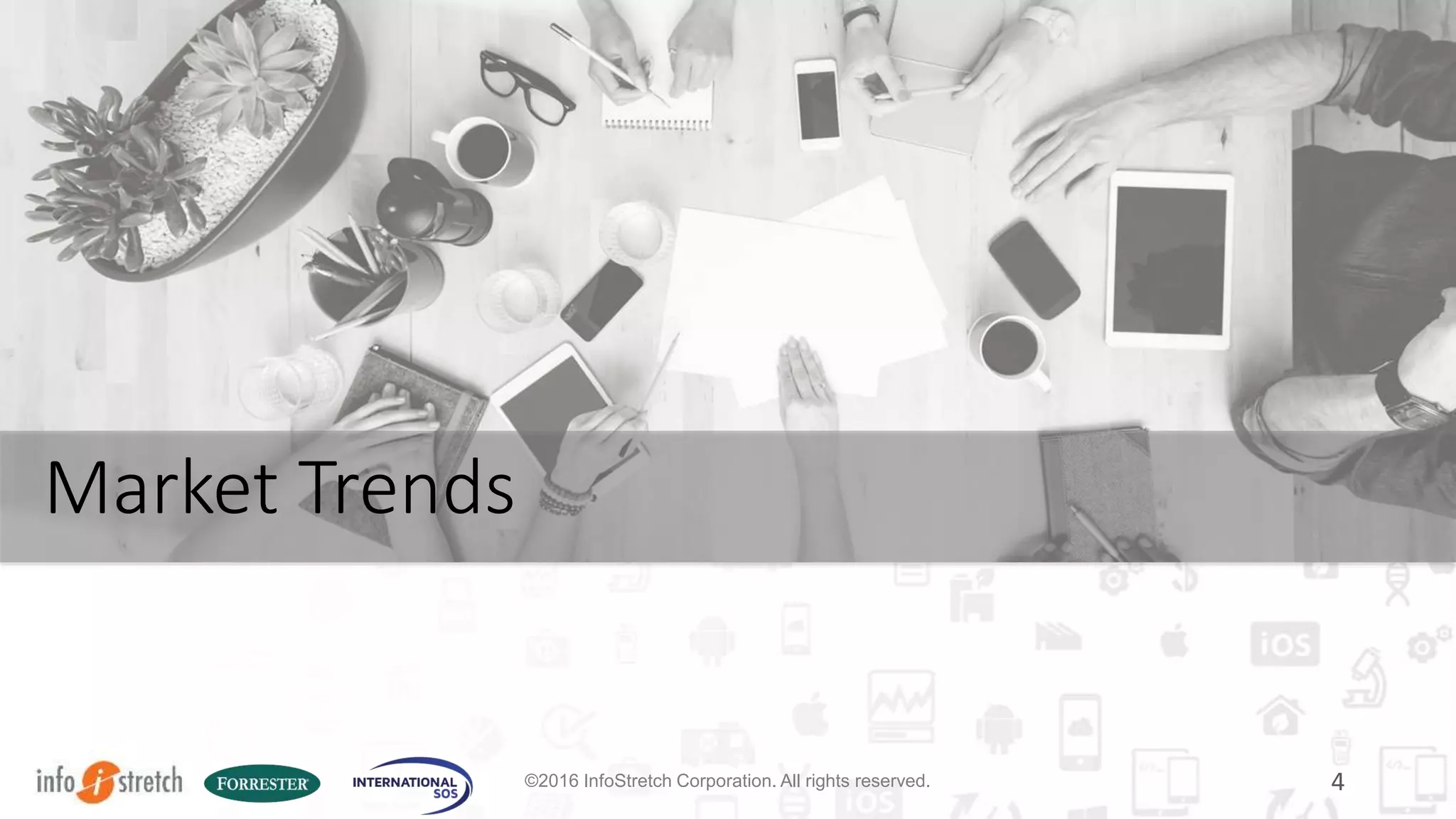 Housekeeping
 This webcast is being recorded.
 Your line is currently muted.
 Please submit any questions during the
presentation by utilizing the Q&A window.
 Join the conversation! Interact during the
presentation by answering the poll
questions when they appear.
©2016 InfoStretch Corporation. All rights reserved. 4
 