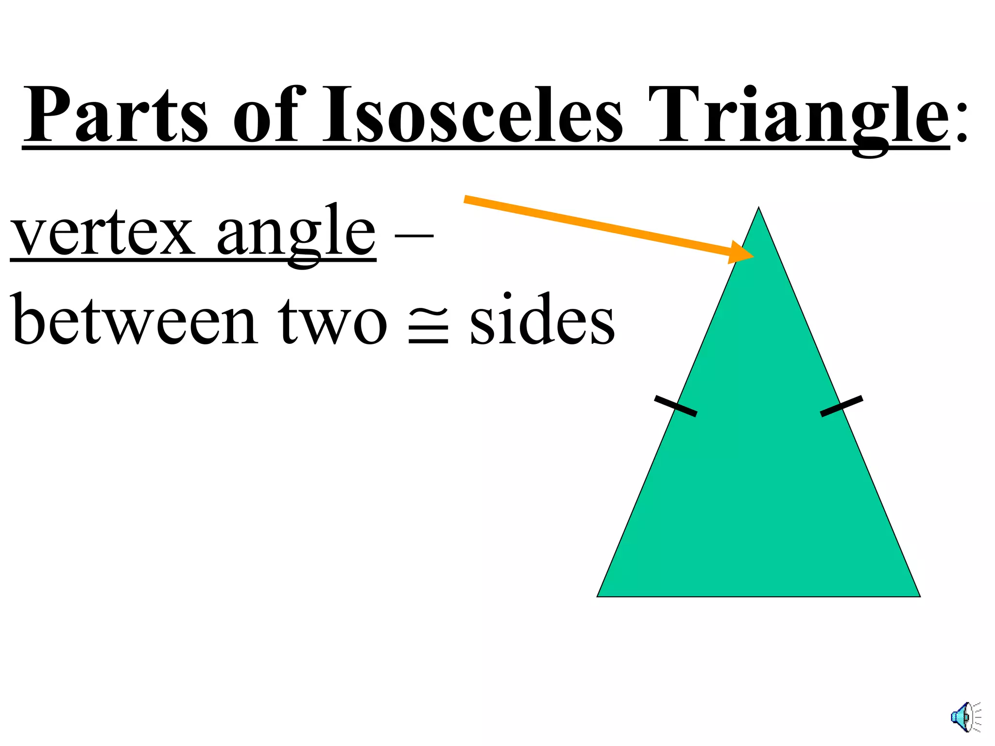 Parts of Isosceles Triangle : vertex angle – between two sides