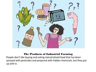 The Products of Industrial Farming
People don’t like buying and eating industrialized food that has been
sprayed with pest...