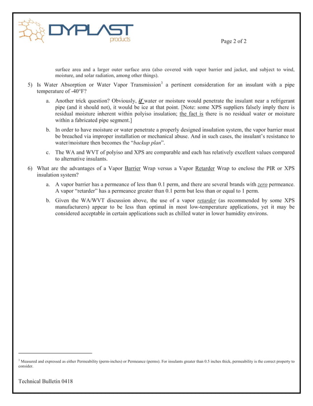 Technical Bulletin 0418 Polyiso vs. XPS Pipe Insulation Systems PDF