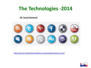 The Technologies -2014
04. Social Network
http://social-networking-websites-review.toptenreviews.com/
 