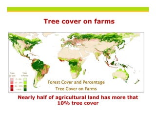 Tree cover on farms




Nearly half of agricultural land has more that
                10% tree cover
 