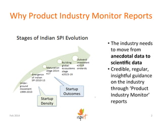 Why	
  Product	
  Industry	
  Monitor	
  Reports	
  

Startup	
  
Outcomes	
  
Startup	
  
Density	
  
Feb	
  2014	
  

• The	
  industry	
  needs	
  
to	
  move	
  from	
  
anecdotal	
  data	
  to	
  
scien5ﬁc	
  data	
  
• Credible,	
  regular,	
  
insighFul	
  guidance	
  
on	
  the	
  industry	
  
through	
  ‘Product	
  
Industry	
  Monitor’	
  
reports	
  	
  
2	
  

 