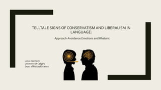 TELLTALE SIGNS OF CONSERVATISM AND LIBERALISM IN
LANGUAGE:
Approach-Avoidance Emotions and Rhetoric
LucasCzarnecki
University of Calgary
Dept. of Political Science
 