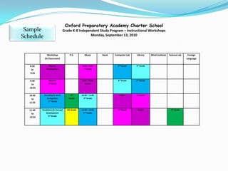 Placement3.  Upon acceptance into the Independent Study Program, the parent is contacted by the Independent Study Director to schedule an orientation date to meet their teacher.4.   At this meeting, parents will receive an Oxford Preparatory Academy School Handbook, an Independent Study Program Handbook, Independent Study Agreement, and State Standards for your child’s grade level. 