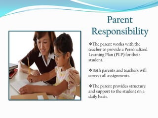 As a supplementary support, parents will be required to participate in educational workshops and in-service training opportunities, which will include: 