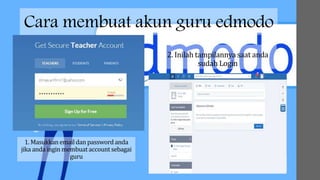 Cara membuat akun guru edmodo
1. Masukkanemail dan password anda
jika anda ingin membuat account sebagai
guru
2. Inilah tampilannya saat anda
sudah Login
 