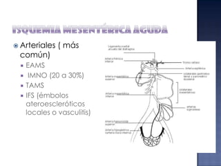  Arteriales

común)





( más

EAMS
IMNO (20 a 30%)
TAMS
IFS (émbolos
ateroescleróticos
locales o vasculitis)

 