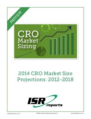 EW
PR
EV
I

CRO
Market
Sizing

2014 CRO Market Size
Projections: 2012-2018

Info@ISRreports.com 	
	

	

©2014 Industry Standard Research

www.ISRreports.com

 