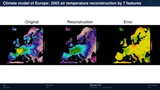 Climate model of Europe: 2003 air temperature reconstruction by 7 features
Original Reconstruction Error
ML Studies Climate: EU Summary
 