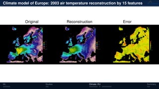 Climate model of Europe: 2003 air temperature reconstruction by 15 features
Original Reconstruction Error
ML Studies Climate: EU Summary
 