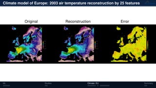 Climate model of Europe: 2003 air temperature reconstruction by 25 features
Original Reconstruction Error
ML Studies Climate: EU Summary
 