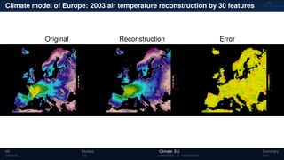 Climate model of Europe: 2003 air temperature reconstruction by 30 features
Original Reconstruction Error
ML Studies Climate: EU Summary
 