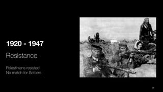 1920 - 1947
Resistance
Palestinians resisted
No match for Settlers
22
 