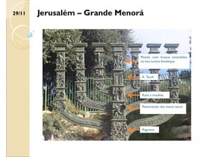 Jerusalém – Grande Menorá
Moisés com braços estendidos
na luta contra Amaleque
A Torah
Rute a moabita
Ressureição dos ossos secos
Pogroms
29/11
 