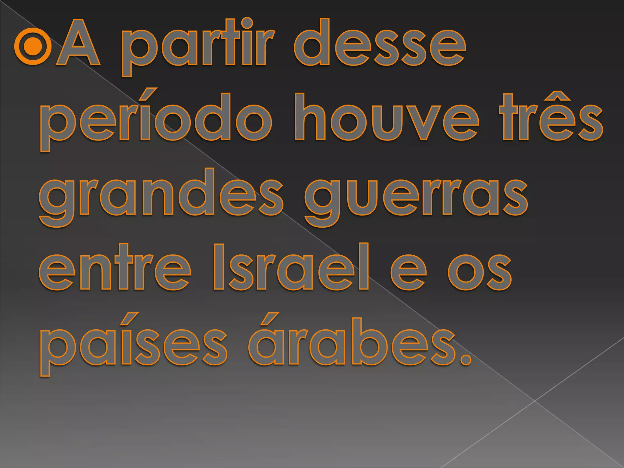 A partir desse período houve três grandes guerras entre Israel e os países árabes. 
