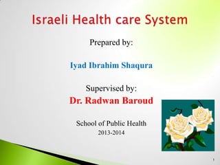 Prepared by:
Iyad Ibrahim Shaqura
Supervised by:
Dr. Radwan Baroud
School of Public Health
2013-2014
1
 