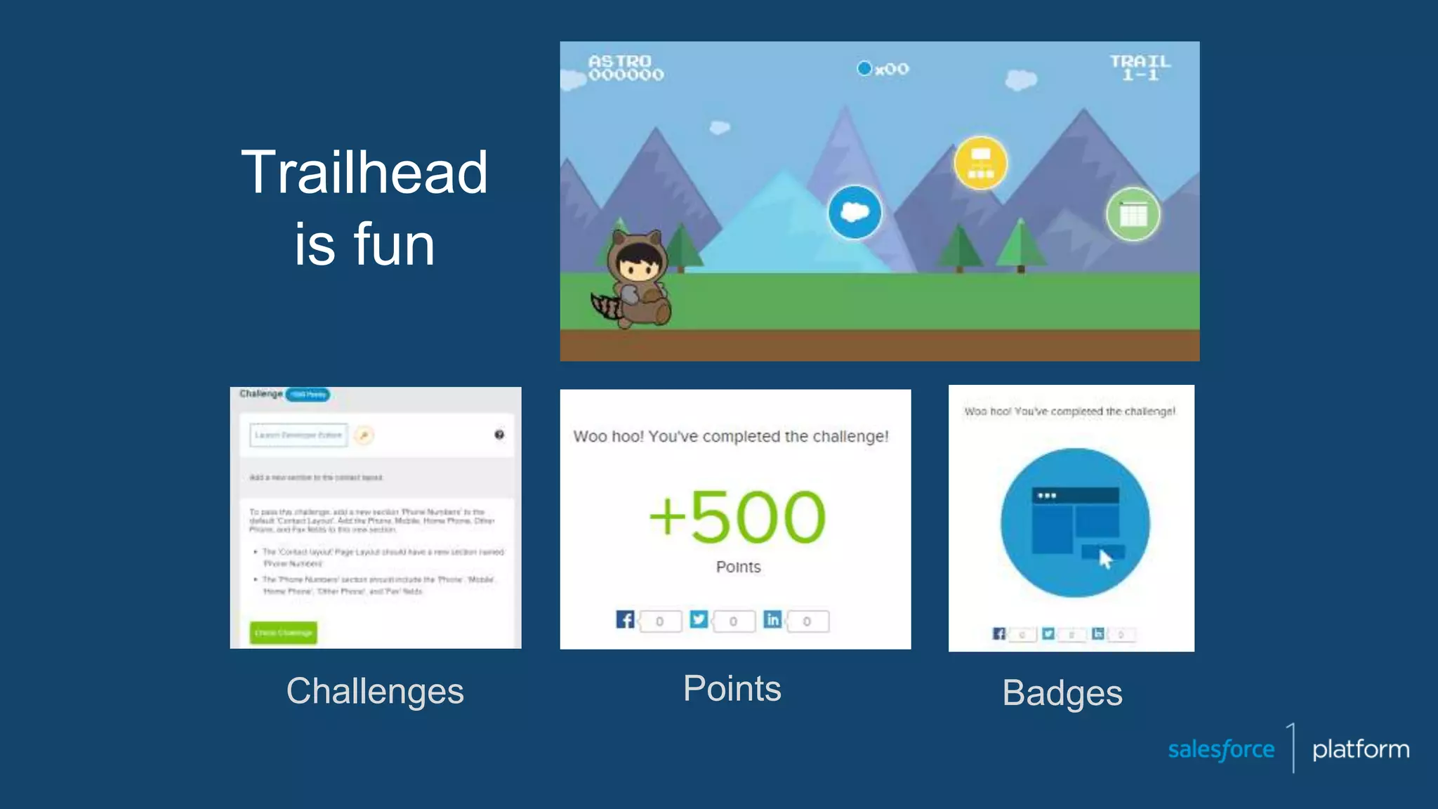 Trailhead
is fun
Challenges Points Badges
 