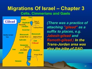 Migrations Of Israel – Chapter 3
     Celts, Cimmerians and Gaels

                   (There was a practice of
                   attaching "gilead" as a
                   suffix to places, e.g.
                   Jabesh-gilead and
                   Ramoth-gilead.) In the
                   Trans-Jordan area was
                   also the tribe of GAD. 



                                         67
 