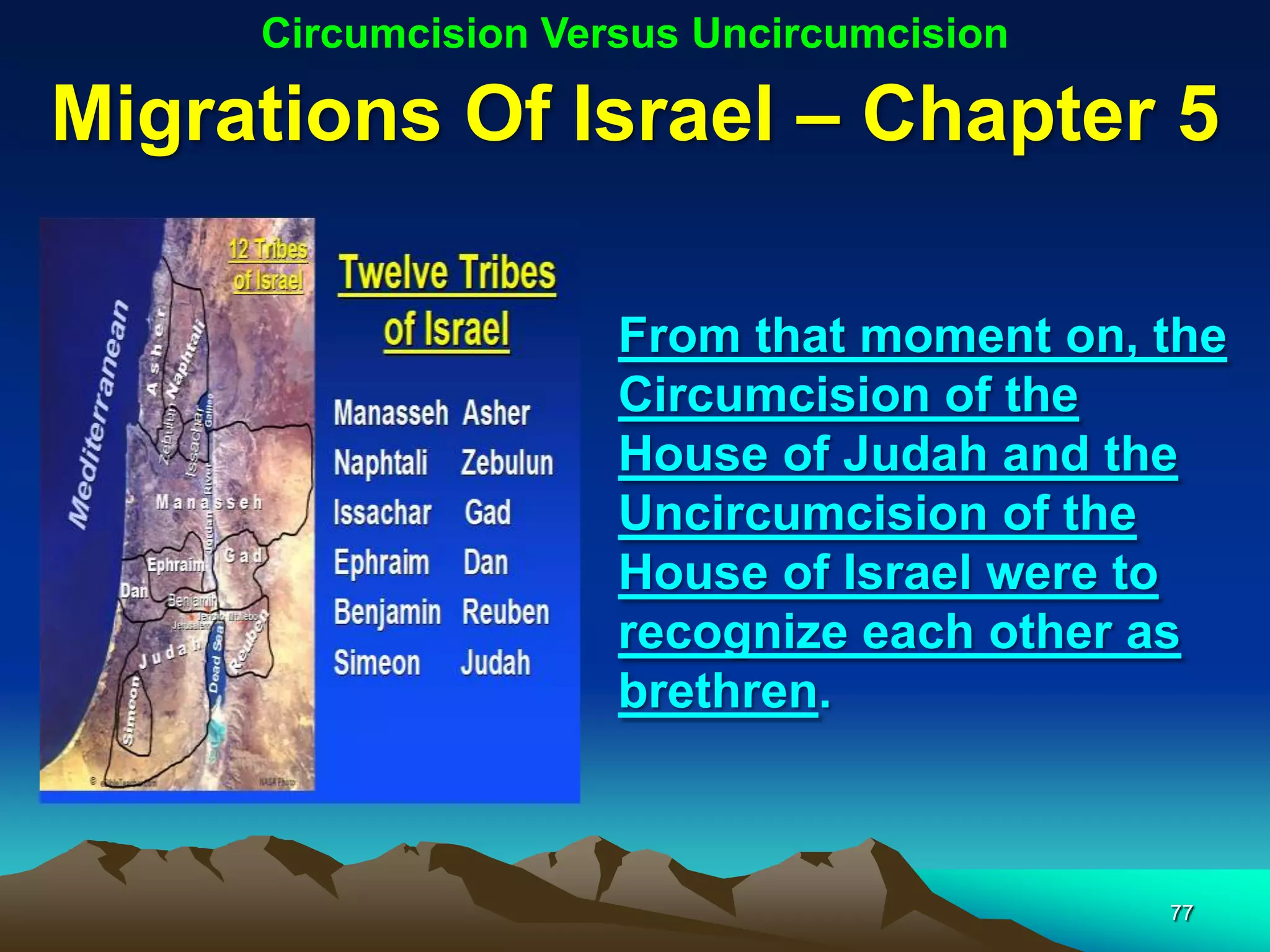 Circumcision Versus Uncircumcision

Migrations Of Israel – Chapter 5

                     From that moment on, the
                     Circumcision of the
                     House of Judah and the
                     Uncircumcision of the
                     House of Israel were to
                     recognize each other as
                     brethren.



                                          77
 