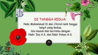 DI TANGGA KEDUA:
Nabi Muhammad ‫ﷺ‬
. dan Jibrail naik tangga
langit yang kedua,
lalu masuk dan bertemu dengan
Nabi ‘Isa A.S. dan Nabi Yahya A.S.
”
23
 