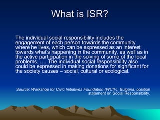 ISR- Individual Social Responsibility