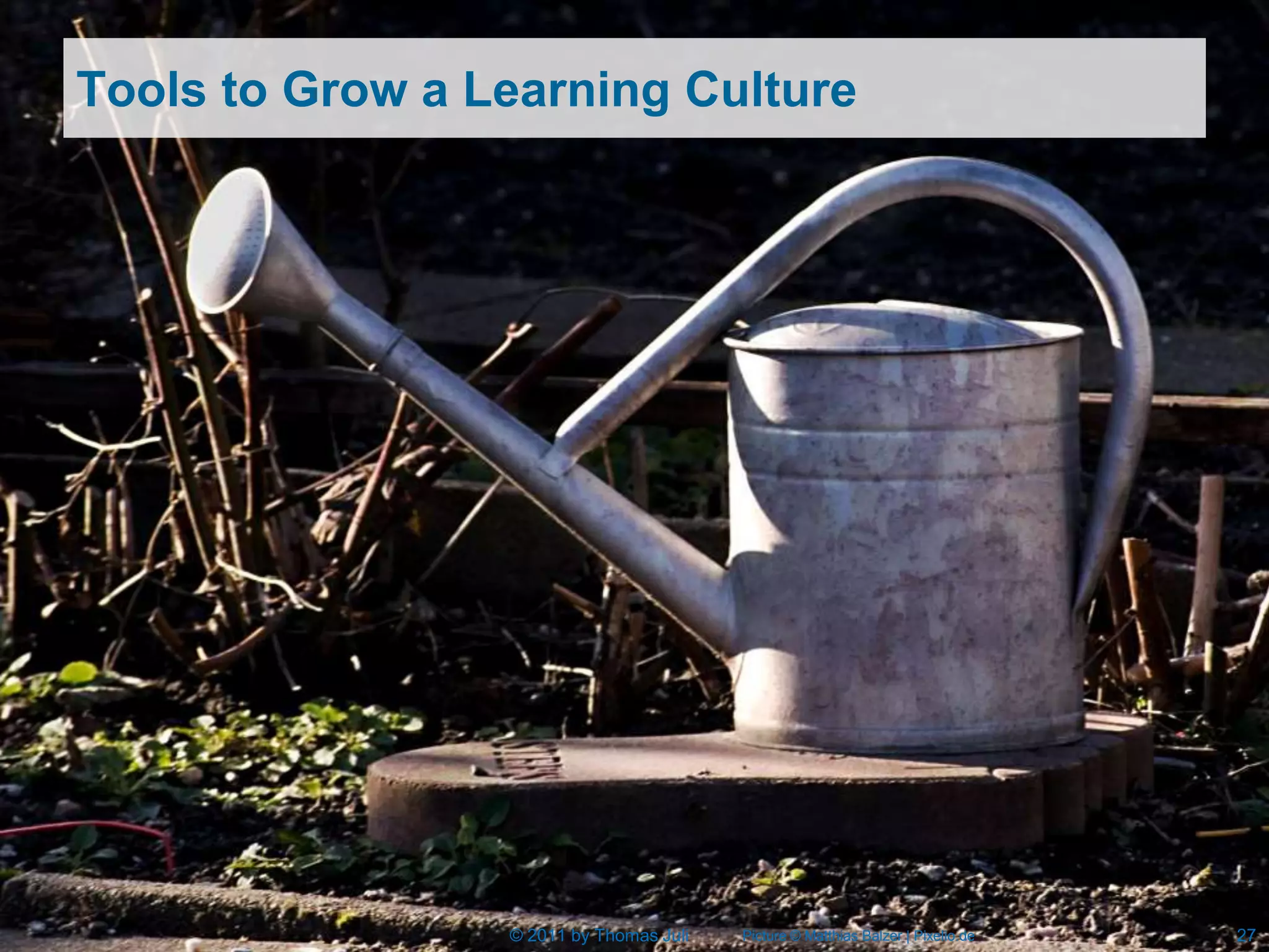 Tools to Grow a Learning Culture




                 © 2011 by Thomas Juli   Picture © Matthias Balzer | Pixelio.de   27
 