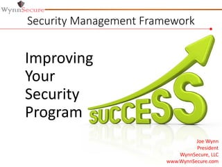 Improving
Your
Security
Program
Security Management Framework
Joe Wynn
President
WynnSecure, LLC
www.WynnSecure.com
 