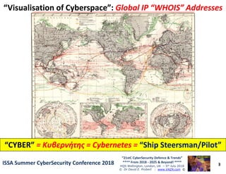 “Visualisation of Cyberspace”:“Visualisation of Cyberspace”: Global IP “WHOIS” AddressesGlobal IP “WHOIS” Addresses
3
“21stC CyberSecurity Defence & Trends”
**** From 2018 - 2025 & Beyond! ****
HQS Wellington, London, UK – 5th July 2018
© Dr David E. Probert : www.VAZA.com ©
ISSA Summer CyberSecurity Conference 2018ISSA Summer CyberSecurity Conference 2018
…From 19…From 19ththC Physical World To 21C Physical World To 21ststC Intelligent WorldC Intelligent World! ...! ...“CYBER”“CYBER” == ΚυβερνήτηςΚυβερνήτης == CybernetesCybernetes == “Ship Steersman/Pilot”“Ship Steersman/Pilot”
 