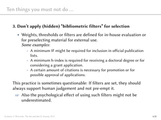 The dos and don'ts in individudal level bibliometrics | PDF