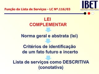 Função da Lista de Serviços - LC Nº.116/03 