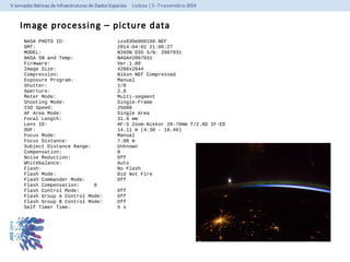 Image processing – picture data 
NASA PHOTO ID: iss039e009160.NEF 
GMT: 2014:04:02 21:06:27 
MODEL: NIKON D3S S/N: 2007931 
NASA SN and Temp: NASA#2007931 
Firmware: Ver.1.00 
Image Size: 4288x2844 
Compression: Nikon NEF Compressed 
Exposure Program: Manual 
Shutter: 1/8 
Aperture: 2.8 
Meter Mode: Multi-segment 
Shooting Mode: Single-Frame 
ISO Speed: 25600 
AF Area Mode: Single Area 
Focal Length: 31.0 mm 
Lens ID: AF-S Zoom-Nikkor 28-70mm f/2.8D IF-ED 
DOF: 14.11 m (4.38 - 18.49) 
Focus Mode: Manual 
Focus Distance: 7.08 m 
Subject Distance Range: Unknown 
Compensation: 0 
Noise Reduction: Off 
Whitebalance: Auto 
Flash: No Flash 
Flash Mode: Did Not Fire 
Flash Commander Mode: Off 
Flash Compensation: 0 
Flash Control Mode: Off 
Flash Group A Control Mode: Off 
Flash Group B Control Mode: Off 
Self Timer Time: 5 s 
 