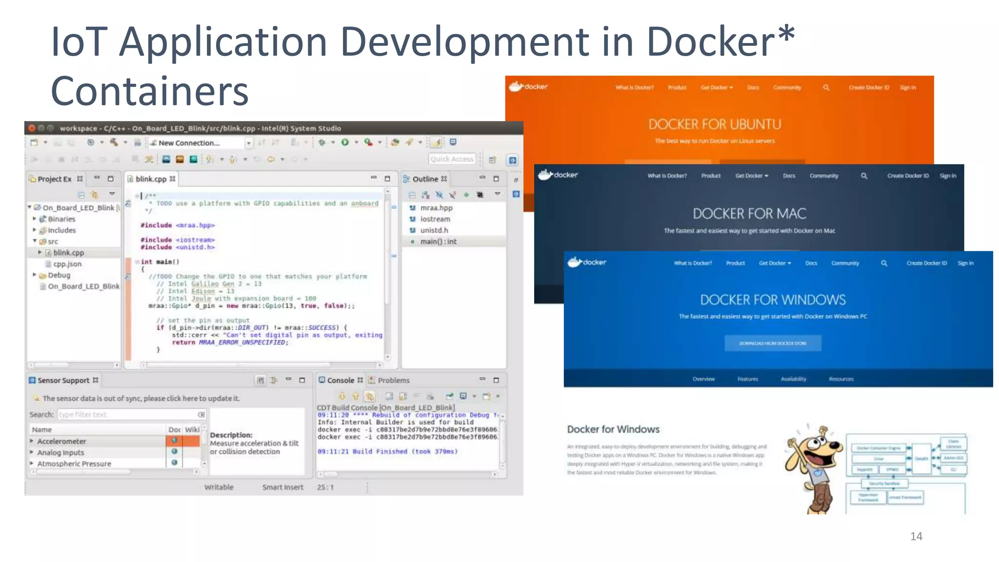 Intel Confidential Only - Do Not Forward 14
IoT Application Development in Docker*
Containers
 