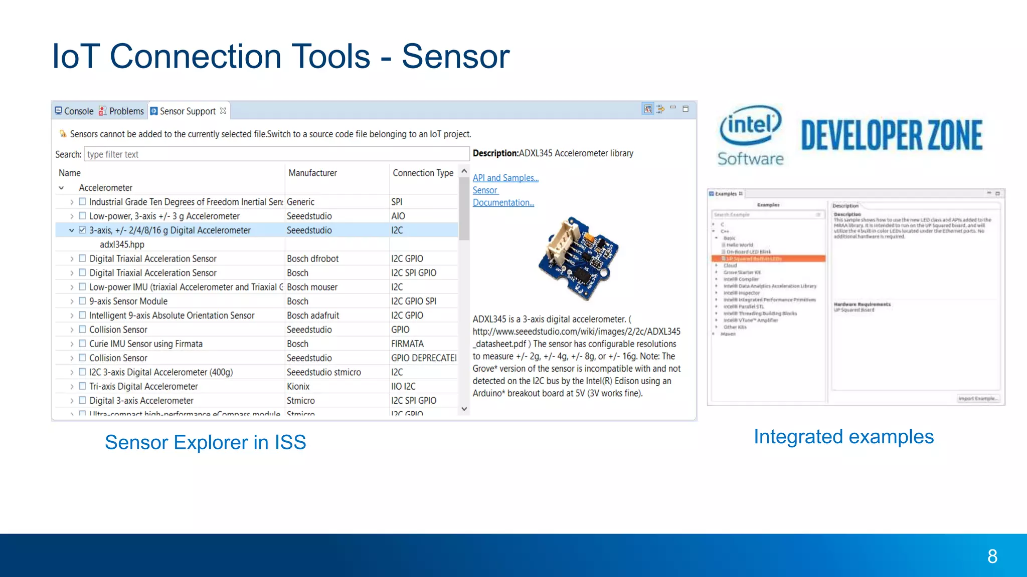 8
IoT Connection Tools - Sensor
Sensor Explorer in ISS Integrated examples
 
