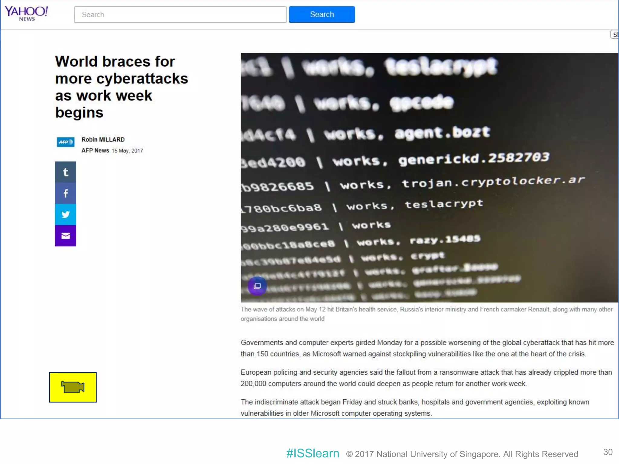 © 2017 National University of Singapore. All Rights Reserved#ISSlearn © 2017 National University of Singapore. All Rights Reserved 30
 