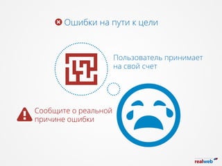 Ошибки на пути к цели
Пользователь принимает
на свой счет
Сообщите о реальной
причине ошибки
 