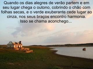 Quando os dias alegres de verão partem e em seu lugar chega o outono, cobrindo o chão com folhas secas, e o verde exuberante cede lugar ao cinza, nos seus braços encontro harmonia. Isso se chama aconchego...  