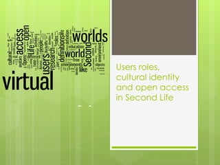 Users roles, cultural identity and open access in Second Life 