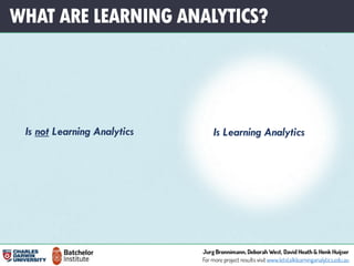 WHAT ARE LEARNING ANALYTICS?
Is Learning AnalyticsIs not Learning Analytics
 