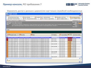 Пример консоли, PCI требование 7

   Ограничить доступ к данным о держателях карт только служебной необходимостью
 