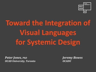 Peter Jones, PhD Jeremy Bowes OCAD University, Toronto OCADU 
Toward the Integration of Visual Languages for Systemic Design  