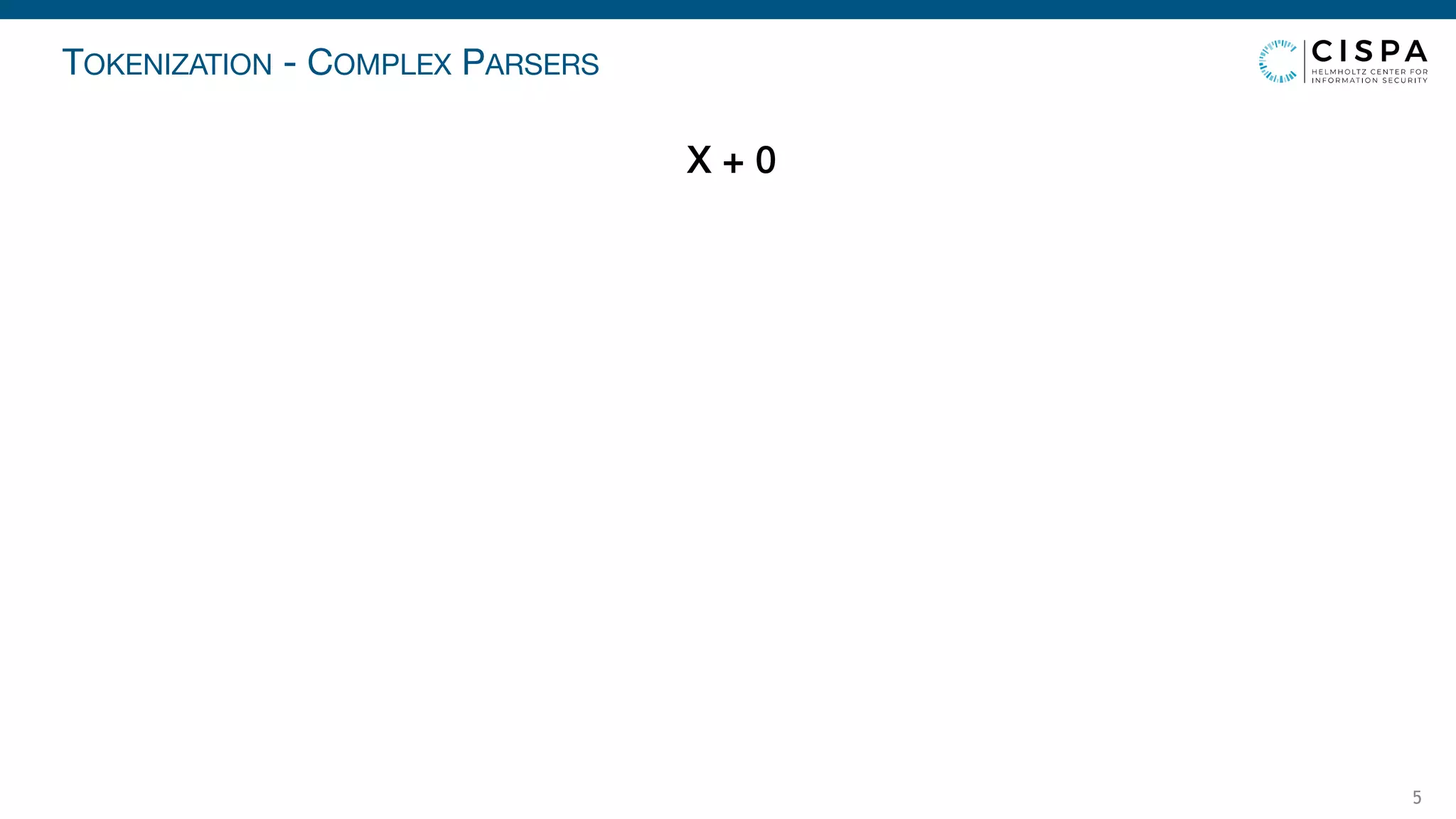 TOKENIZATION - COMPLEX PARSERS
5
X + 0
 