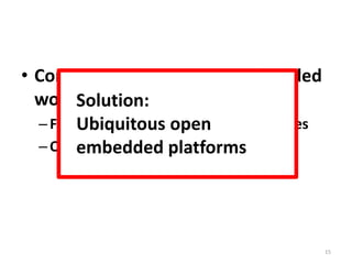 Consequently, academic embedded work may be…Forced to use small, contrived examplesOut of tune with industry15Solution: Ubiquitous open embedded platforms