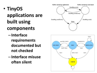 Eliminating Stack OverflowTesting is hardNeed to drive code to its WC stack depthInterrupt coincidences are rareApproach: Static analysis of compiled codeCan’t estimate stack depth of source39